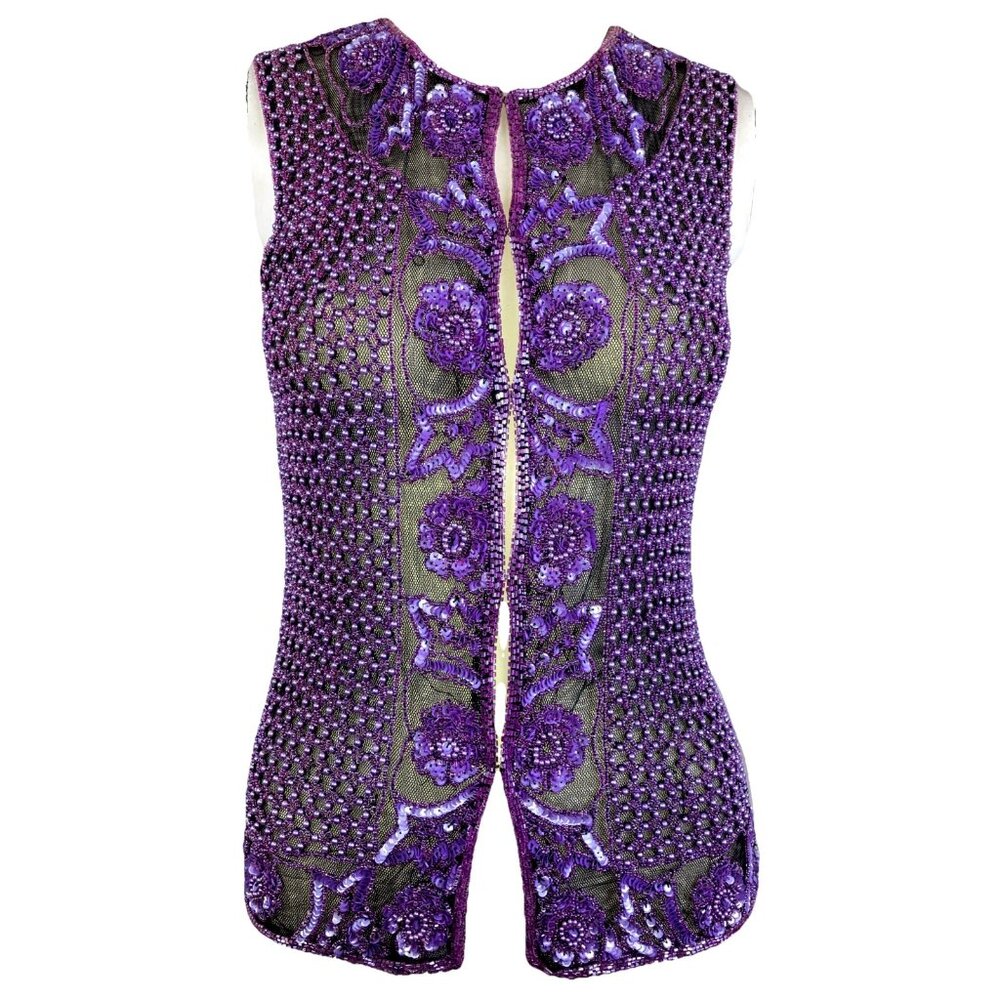 Vintage 90s full bead Purple floral pearl handmade vest Sequins Festival Couture